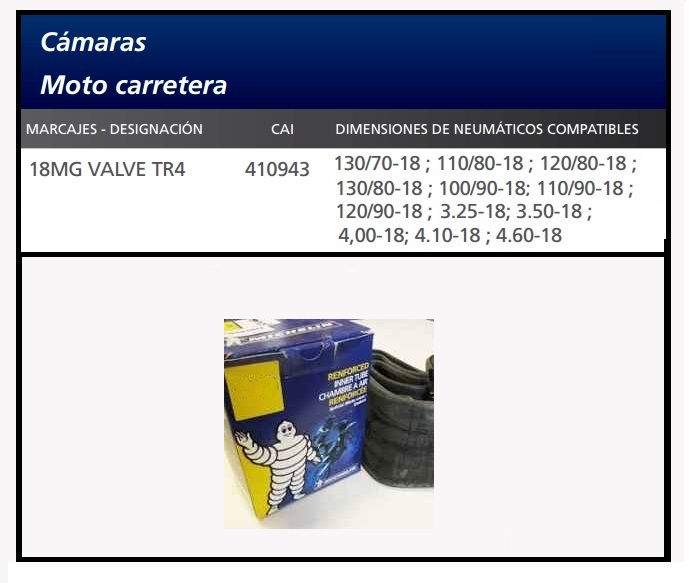 CAMARA MOTO MICHELIN 18MG VALVE TR4